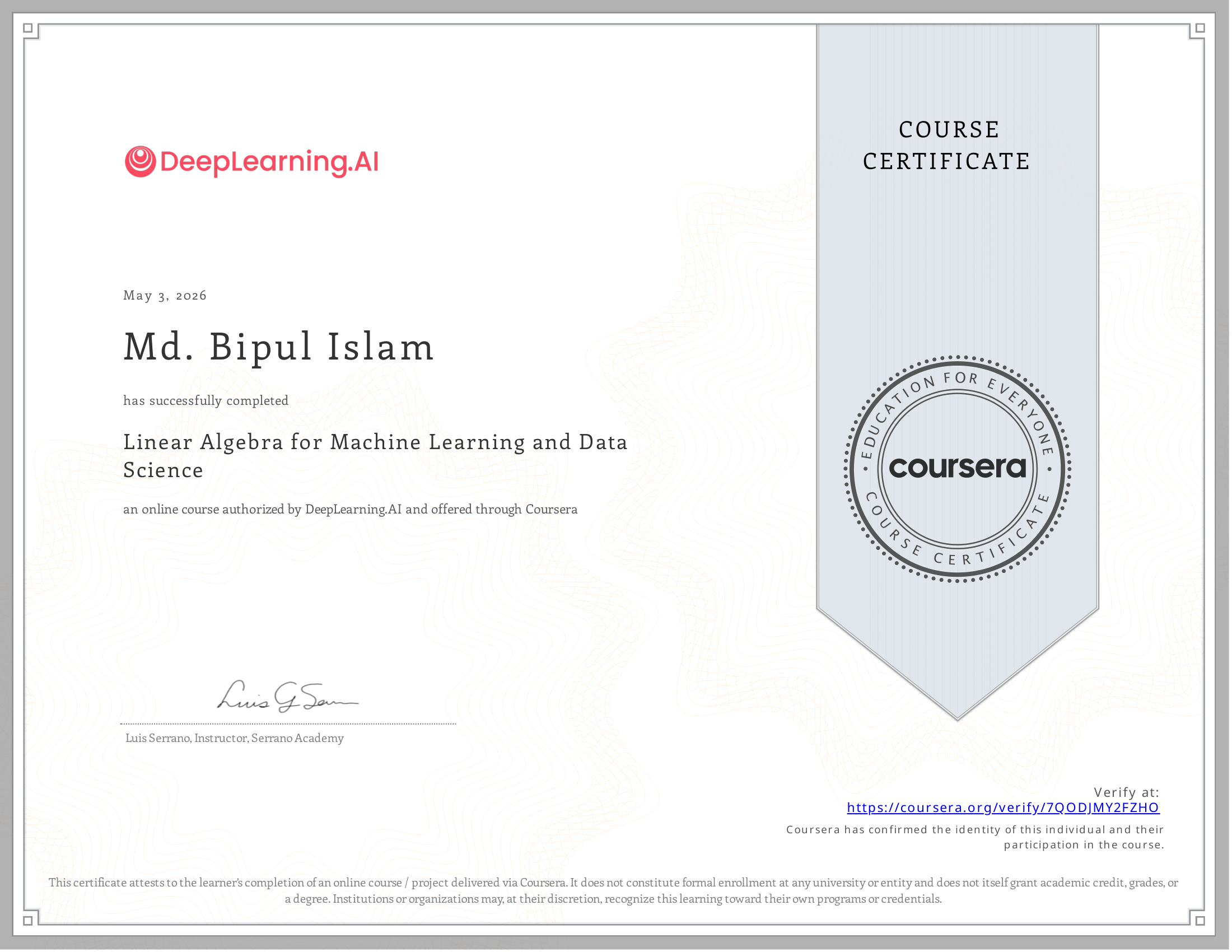 Linear Algebra for Machine Learning and Data Science